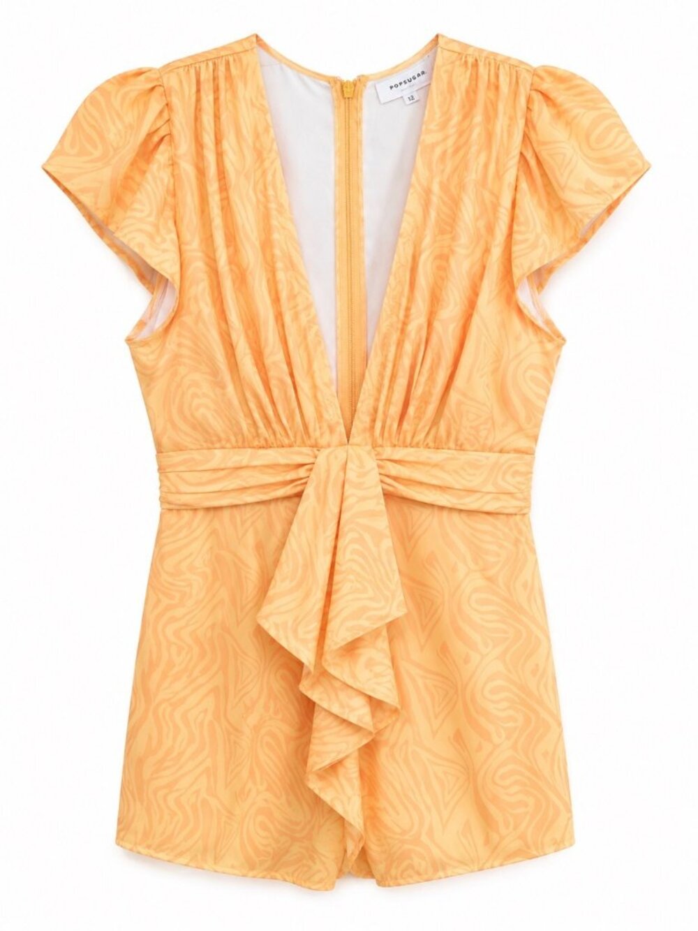 Ronny Kobo Collective Orange Geometric Print Ruffle Tie Waist Cocktail Dress